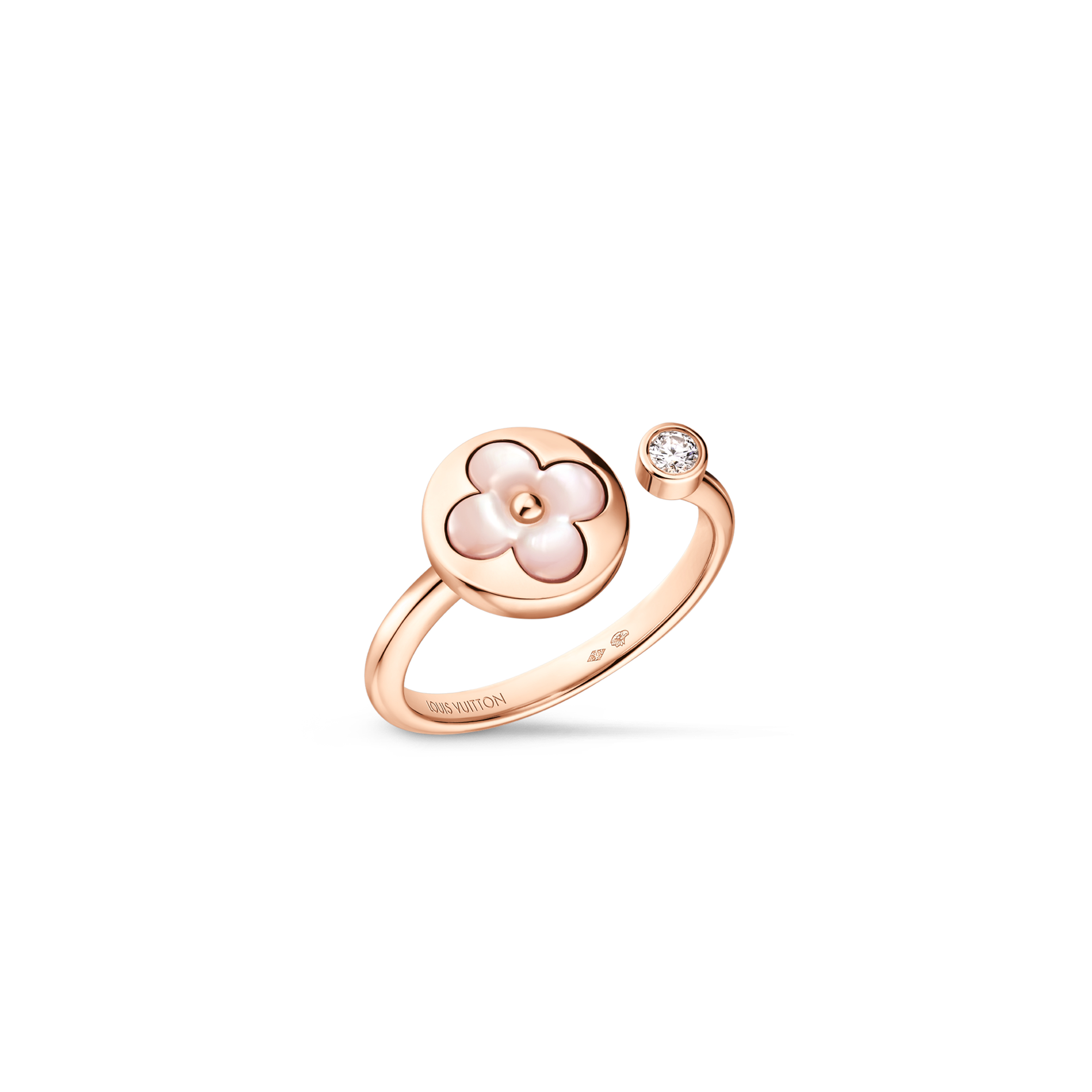 LOUIS VUITTON COLOR BLOSSOM MINI SUN RING, PINK GOLD, PINK MOTHER-OF-PEARL AND DIAMOND Q0S21E